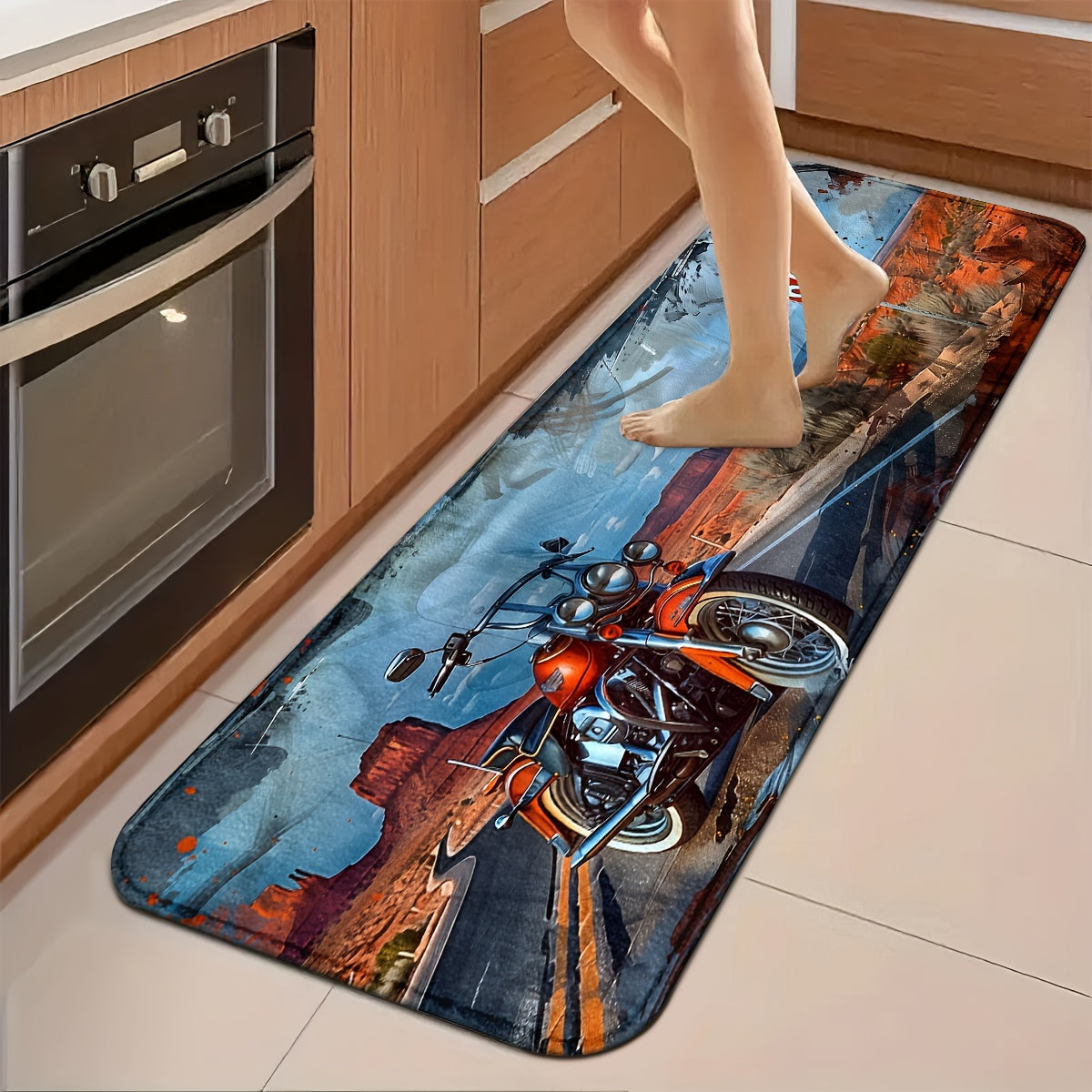1/2pcs, Motorcycles And Route 66 Kitchen Rugs Non Slip Washable Thicken Kitchen Mat Kitchen Carpet Rugs For Kitchen Floor Kitchen Mats For Floor Kitchen Rugs Non Slip Kitchen Runner