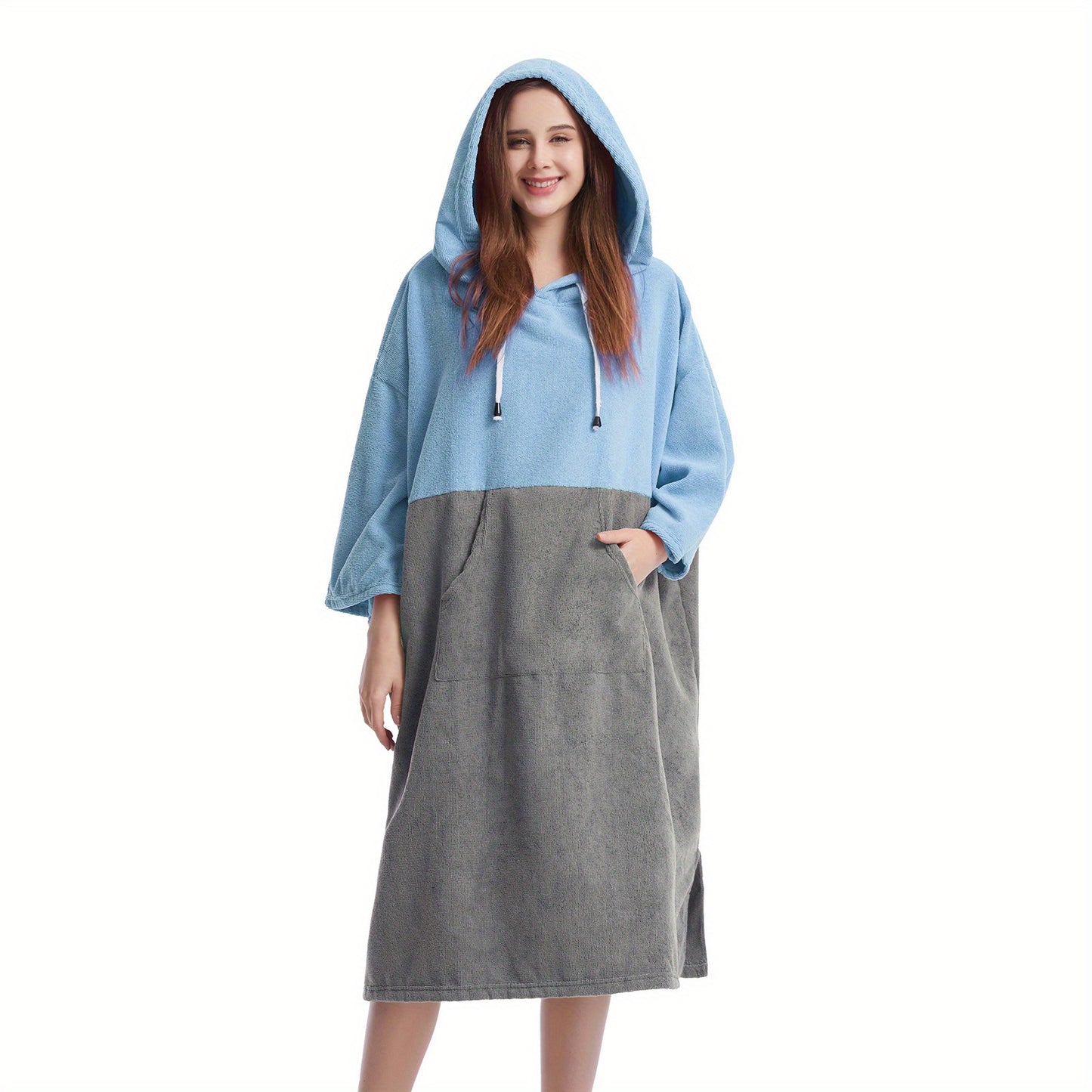 Mutao Quick-Dry Hooded Changing Robe - Cozy Terry Towel Poncho with Front Pocket, Windproof & Perfect for Beach, Surfing, Diving, Swimming - One Size Fits All, Machine Washable