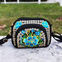 [Vibrant Crossbody Bag] Lightweight Double-Sided Vibrant Floral Embroidered Crossbody Bag for Women | Detachable Strap, Zipper Closure, Phone Pocket - Perfect for Casual Outings, Travel Accessory