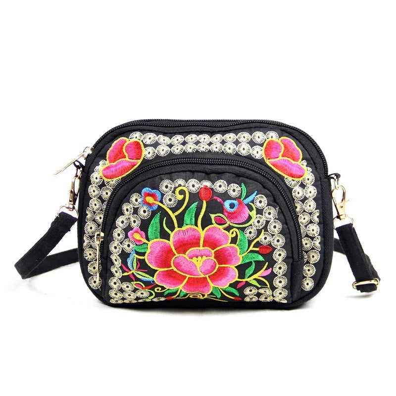 [Vibrant Crossbody Bag] Lightweight Double-Sided Vibrant Floral Embroidered Crossbody Bag for Women | Detachable Strap, Zipper Closure, Phone Pocket - Perfect for Casual Outings, Travel Accessory