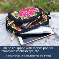 [Vibrant Crossbody Bag] Lightweight Double-Sided Vibrant Floral Embroidered Crossbody Bag for Women | Detachable Strap, Zipper Closure, Phone Pocket - Perfect for Casual Outings, Travel Accessory