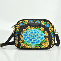 [Vibrant Crossbody Bag] Lightweight Double-Sided Vibrant Floral Embroidered Crossbody Bag for Women | Detachable Strap, Zipper Closure, Phone Pocket - Perfect for Casual Outings, Travel Accessory