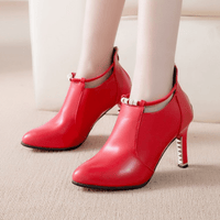 [Stiletto | Synthetic] Ultrahigh Stiletto Heels Women's Pointed Toe Ankle Boots | Synthetic, Casual Dress Style with Back Zipper, Metal Thin Heel, Rhinestone Detail | Fashion Comfortable Shoes for Autumn and Winter 2022