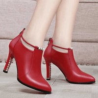 [Stiletto | Synthetic] Ultrahigh Stiletto Heels Women's Pointed Toe Ankle Boots | Synthetic, Casual Dress Style with Back Zipper, Metal Thin Heel, Rhinestone Detail | Fashion Comfortable Shoes for Autumn and Winter 2022
