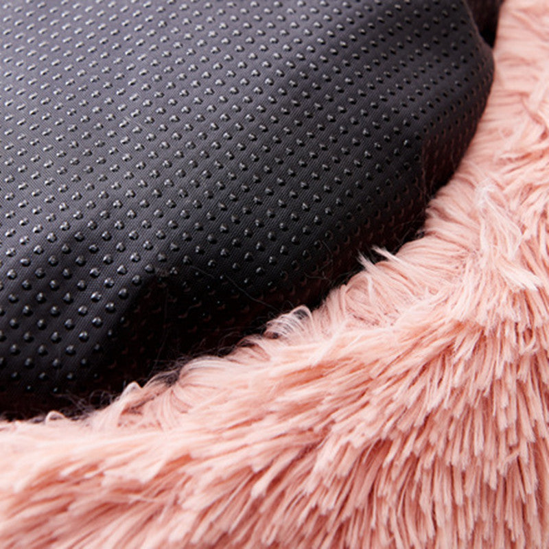 2 in 1 Round Warm Pet Bed House Polyester Cat Bed, Long Plush, Winter, with Sleeping Bag Sofa Cushion for Cat