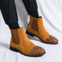 Men's Rivet Faux Leather Slip-On Chelsea Boots, Fashion Faux Leather Round Toe Ankle Boots, Men's Footwear