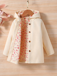 Baby Girls Toddler Girls Casual & Elegant Hooded Coat Floral Print Button Design Hoodies For Autumn And Winter