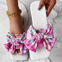 Womens Fashion Leopard Print Bowknot Flat Slides - Comfortable Slip-On Open Toe Slide Sandals with Strappy Back, Rubber Sole, and Synthetic Leather Insole - Perfect for Casual Daily Wear