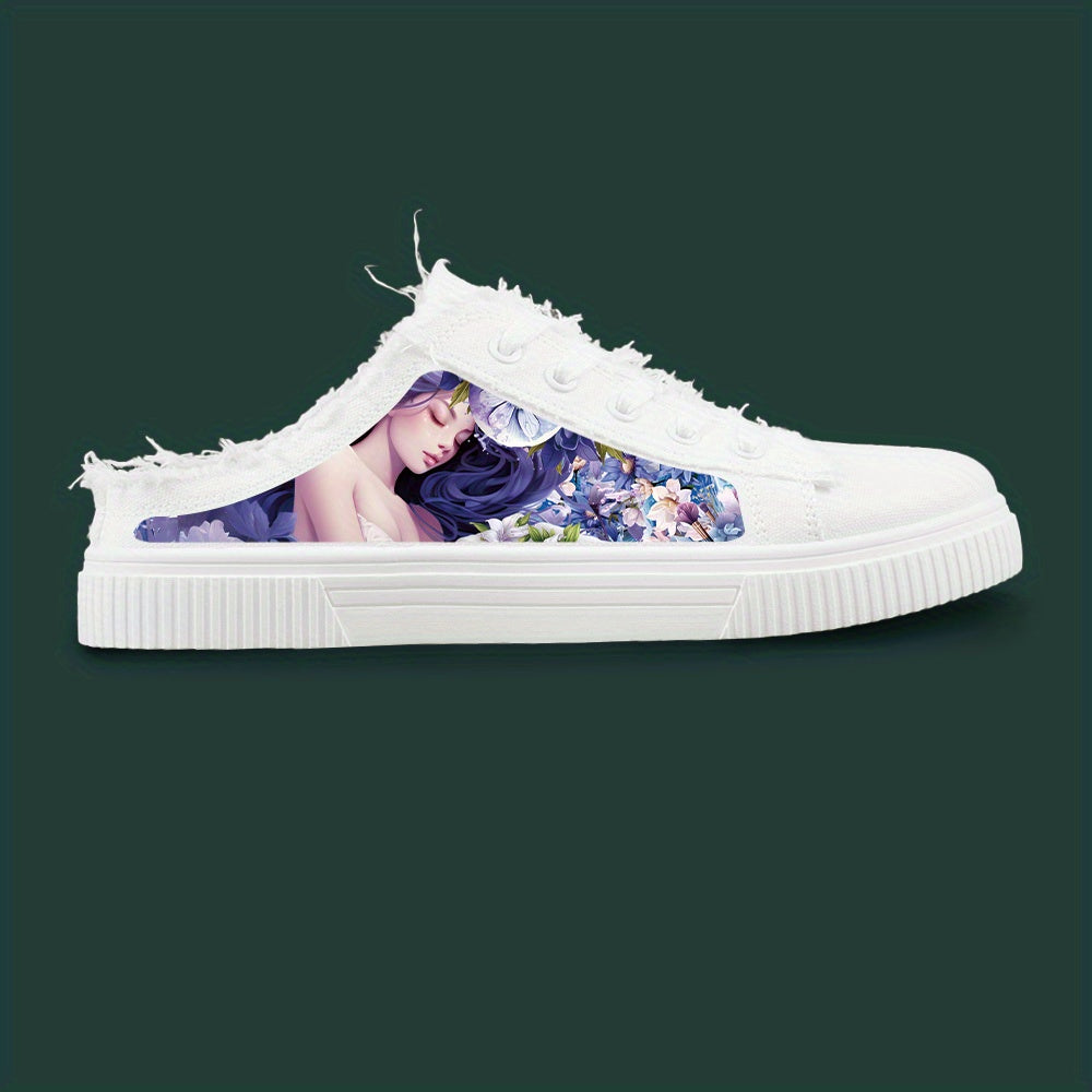 Anime Pattern Men's Low Top Mule Shoes, Comfy Non Slip Lace Up Rubber Sole Canvas Sneakers, Men's Footwear