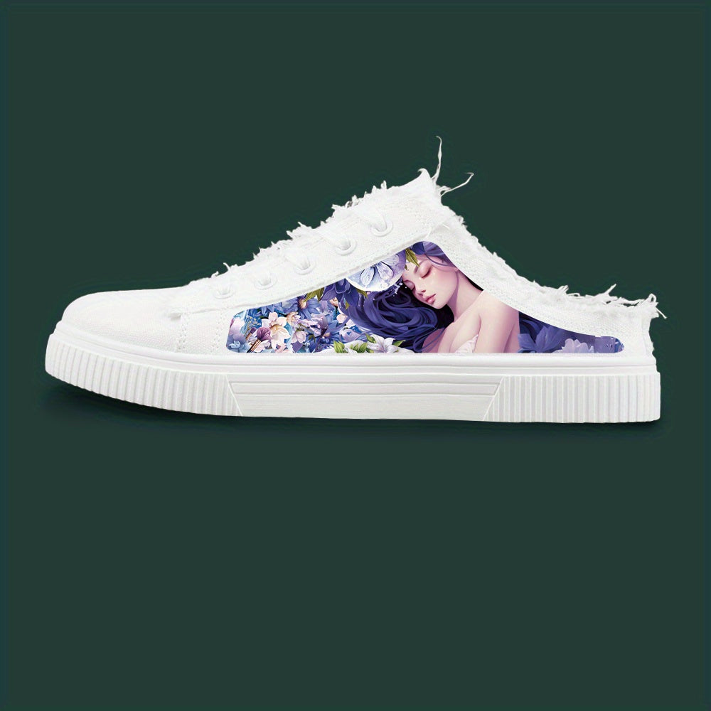 Anime Pattern Men's Low Top Mule Shoes, Comfy Non Slip Lace Up Rubber Sole Canvas Sneakers, Men's Footwear