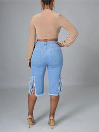 Trendy Women's Distressed Denim Shorts - Fringe Hem, Stylish, Comfortable for Casual Wear