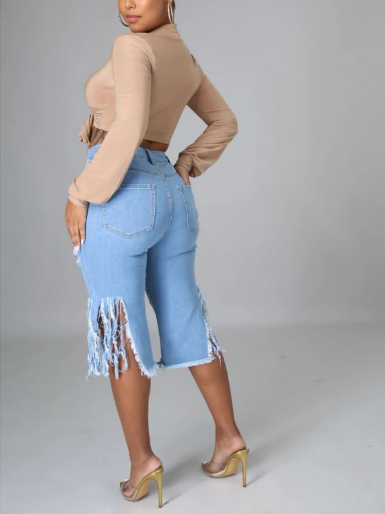 Trendy Women's Distressed Denim Shorts - Fringe Hem, Stylish, Comfortable for Casual Wear