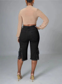 Trendy Women's Distressed Denim Shorts - Fringe Hem, Stylish, Comfortable for Casual Wear