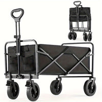 1pc Collapsible Foldable Wagon Cart, 220LBS Heavy Duty Utility Garden Cart With All-Terrain Wheels For Beach, Lawn, Sports, Camping, Black, 30"