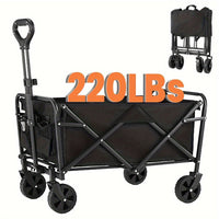 1pc Collapsible Foldable Wagon Cart, 220LBS Heavy Duty Utility Garden Cart With All-Terrain Wheels For Beach, Lawn, Sports, Camping, Black, 30"