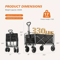 1pc Collapsible Foldable Wagon Cart, 220LBS Heavy Duty Utility Garden Cart With All-Terrain Wheels For Beach, Lawn, Sports, Camping, Black, 30"