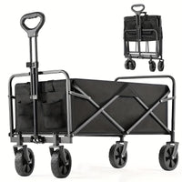 1pc Collapsible Foldable Wagon Cart, 220LBS Heavy Duty Utility Garden Cart With All-Terrain Wheels For Beach, Lawn, Sports, Camping, Black, 30"