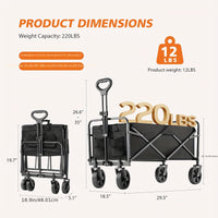 1pc Collapsible Foldable Wagon Cart, 220LBS Heavy Duty Utility Garden Cart With All-Terrain Wheels For Beach, Lawn, Sports, Camping, Black, 30"