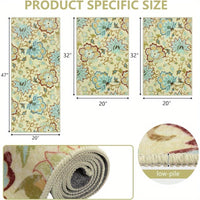 Kitchen Mats 3 Piece Set Boho Kitchen Rugs Set of 3 Non Slip Washable Floral Kitchen Mats for Floor 3 Piece Kitchen Carpet Runner for Sink Laundry Hallway