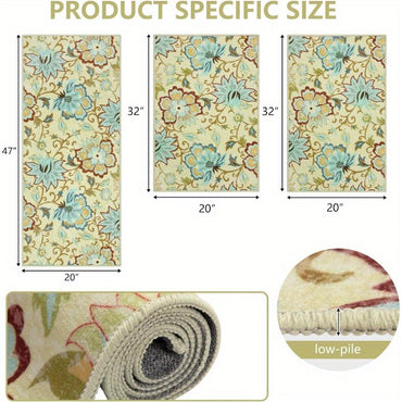 Kitchen Mats 3 Piece Set Boho Kitchen Rugs Set of 3 Non Slip Washable Floral Kitchen Mats for Floor 3 Piece Kitchen Carpet Runner for Sink Laundry Hallway