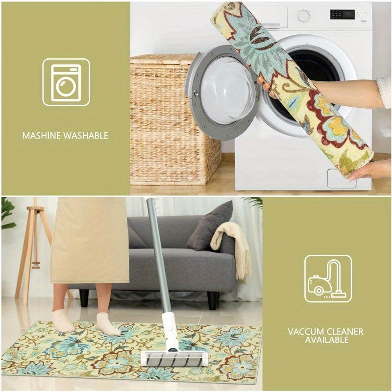 Kitchen Mats 3 Piece Set Boho Kitchen Rugs Set of 3 Non Slip Washable Floral Kitchen Mats for Floor 3 Piece Kitchen Carpet Runner for Sink Laundry Hallway