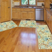 Kitchen Mats 3 Piece Set Boho Kitchen Rugs Set of 3 Non Slip Washable Floral Kitchen Mats for Floor 3 Piece Kitchen Carpet Runner for Sink Laundry Hallway