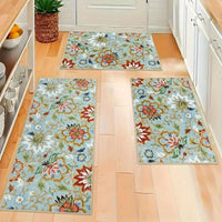 Kitchen Mats 3 Piece Set Boho Kitchen Rugs Set of 3 Non Slip Washable Floral Kitchen Mats for Floor 3 Piece Kitchen Carpet Runner for Sink Laundry Hallway
