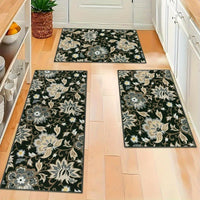 Kitchen Mats 3 Piece Set Boho Kitchen Rugs Set of 3 Non Slip Washable Floral Kitchen Mats for Floor 3 Piece Kitchen Carpet Runner for Sink Laundry Hallway