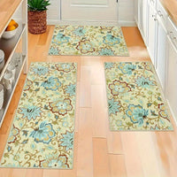 Kitchen Mats 3 Piece Set Boho Kitchen Rugs Set of 3 Non Slip Washable Floral Kitchen Mats for Floor 3 Piece Kitchen Carpet Runner for Sink Laundry Hallway