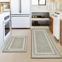 Sm:)e Rubber Non-Slip Washable Absorbent Kitchen Rugs and Mats Set of 2, Kitchen Mats for Floor Kitchen Runner Hallway Laundry Room in Front of Sink Beige Grey - 17x29 and 17x47 Inch