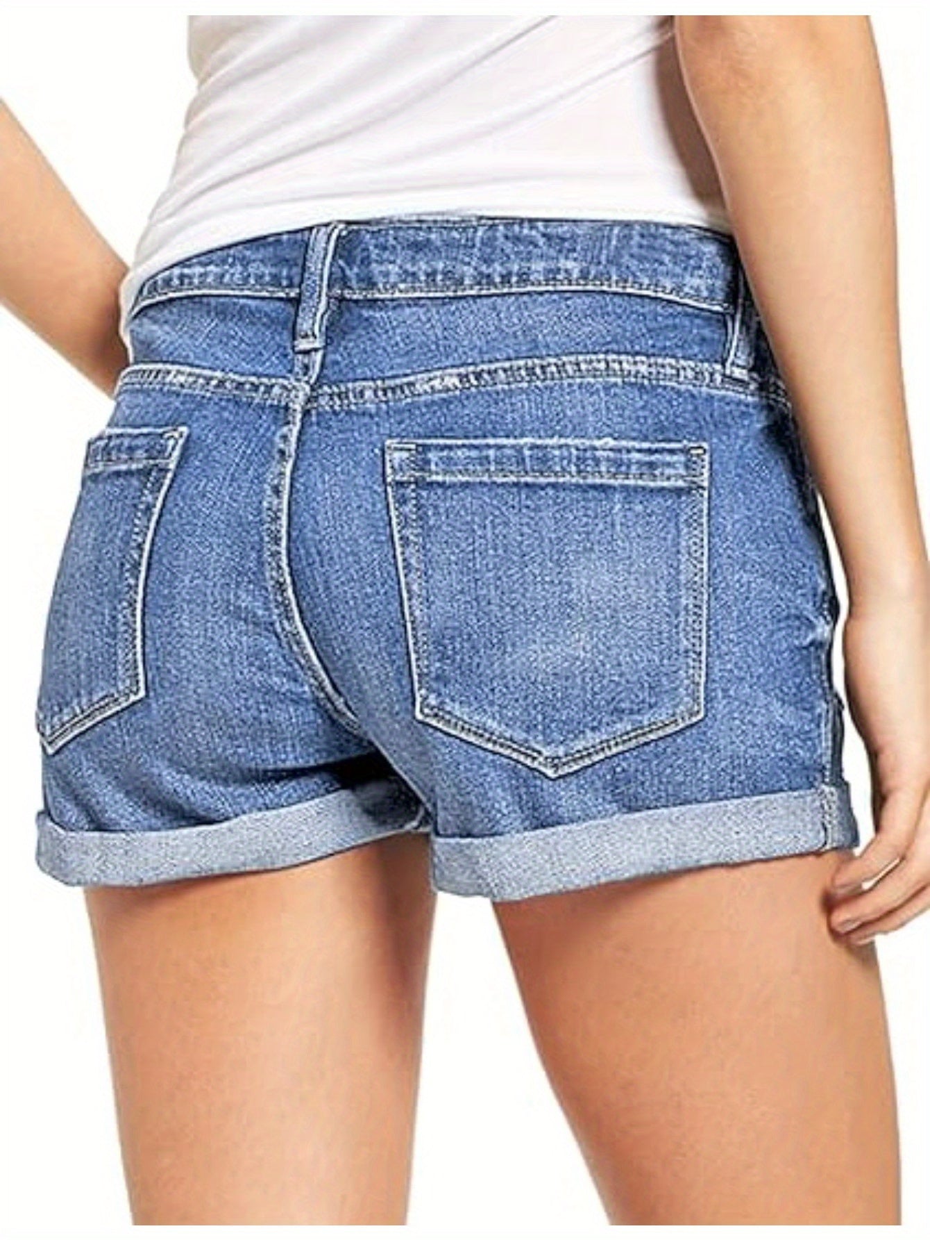 Stylish Womens High-Waisted Denim Shorts - Comfortable Rolled Hem, Ripped and Distressed Design, Breathable Summer Fashion, Blue Jean Shorts for Casual Outdoor Activities