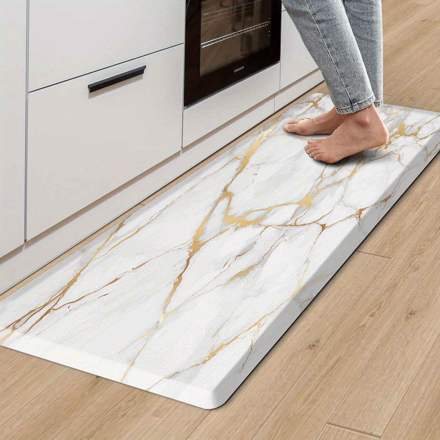 Kitchen Mat, 1/2 Inch Thick Anti Fatigue Kitchen Rugs and Mats Cushioned Kitchen Floor Mat Non-Skid Kitchen Mats for Standing Desk Office Sink 17.3"x39", White