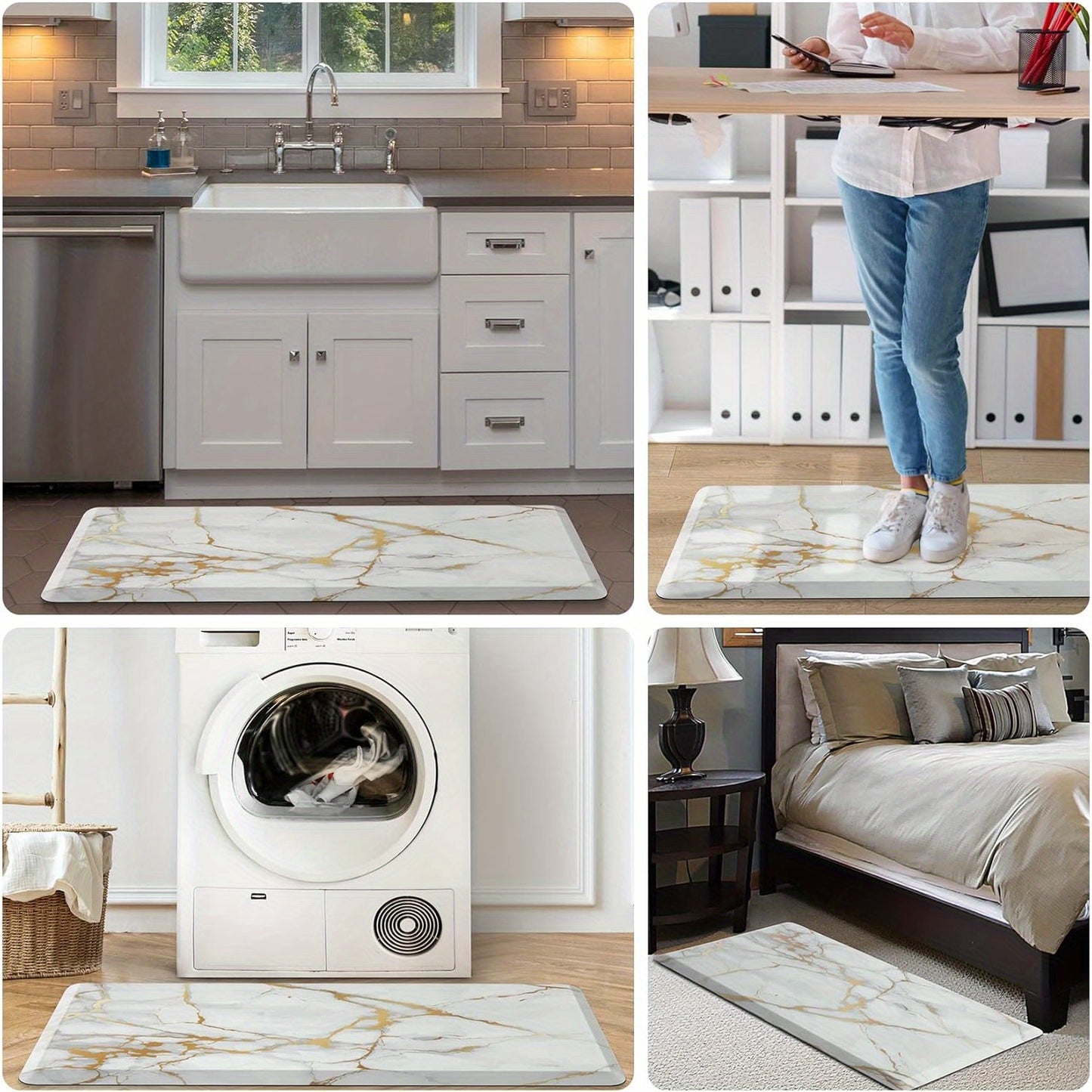 Kitchen Mat, 1/2 Inch Thick Anti Fatigue Kitchen Rugs and Mats Cushioned Kitchen Floor Mat Non-Skid Kitchen Mats for Standing Desk Office Sink 17.3"x39", White