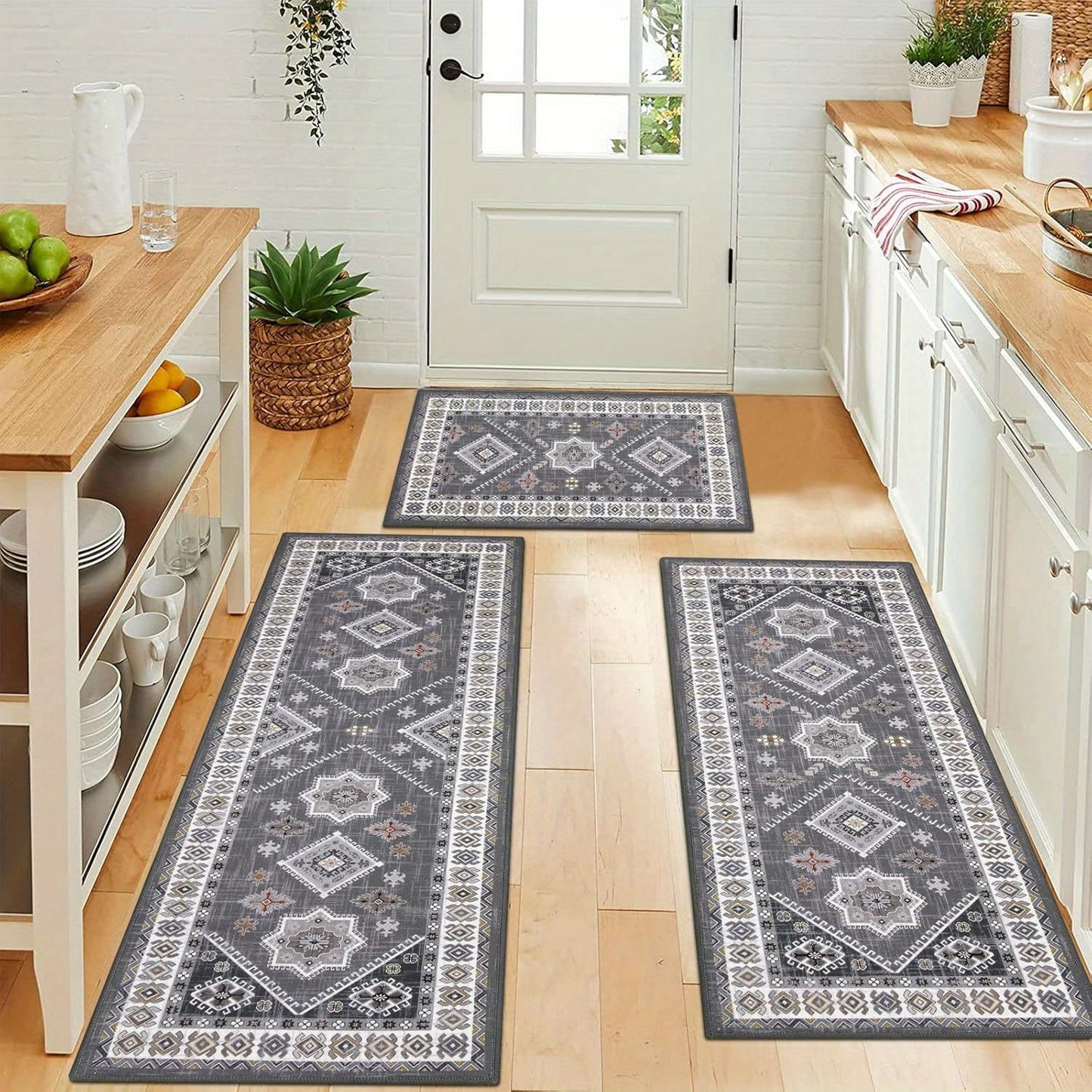 Boho Kitchen Mat Sets 3pcs with Runner Non Slip Kitchen Rugs and Mats Washable Kitchen Mats for Floor Thick Kitchen Floor Mat Mat Runner Rugs for Hallway Laundry Holiday Decor