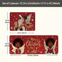 Festive Christmas Kitchen Mats 2/3pcs - Santa & African American Angel Design, Soft, Stain & Slip Resistant, Perfect for Holiday Parties, Bedroom, Living Room, Dining & Bathroom