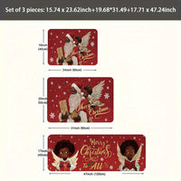 Festive Christmas Kitchen Mats 2/3pcs - Santa & African American Angel Design, Soft, Stain & Slip Resistant, Perfect for Holiday Parties, Bedroom, Living Room, Dining & Bathroom