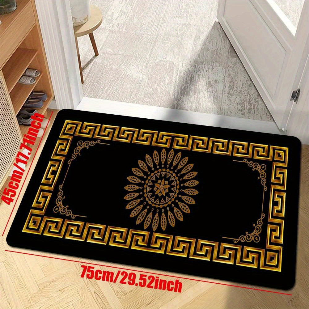 2-Piece Set Modern Simple Style Kitchen Mats, Golden Geometric Print, Non-Slip Bar and Entryway Runner, Soft Corridor Carpet, Polyester, Machine Washable