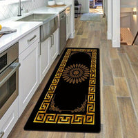 2-Piece Set Modern Simple Style Kitchen Mats, Golden Geometric Print, Non-Slip Bar and Entryway Runner, Soft Corridor Carpet, Polyester, Machine Washable