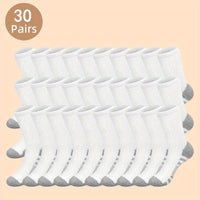 30-Pack Men's Long Socks, Autumn Sports Crew Socks, Knitted Polyester Fabric, Hand Wash or Dry Clean, Solid Color, Fashionable Men's Footwear Accessories