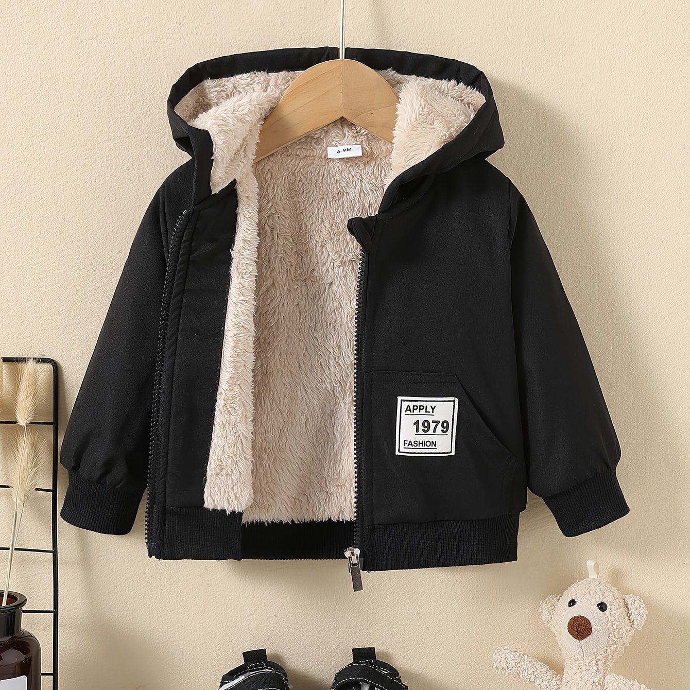 Kids Fleece Lined Warm Hooded Zipper Coat, Toddler Baby's Casual Hoodie Jacket