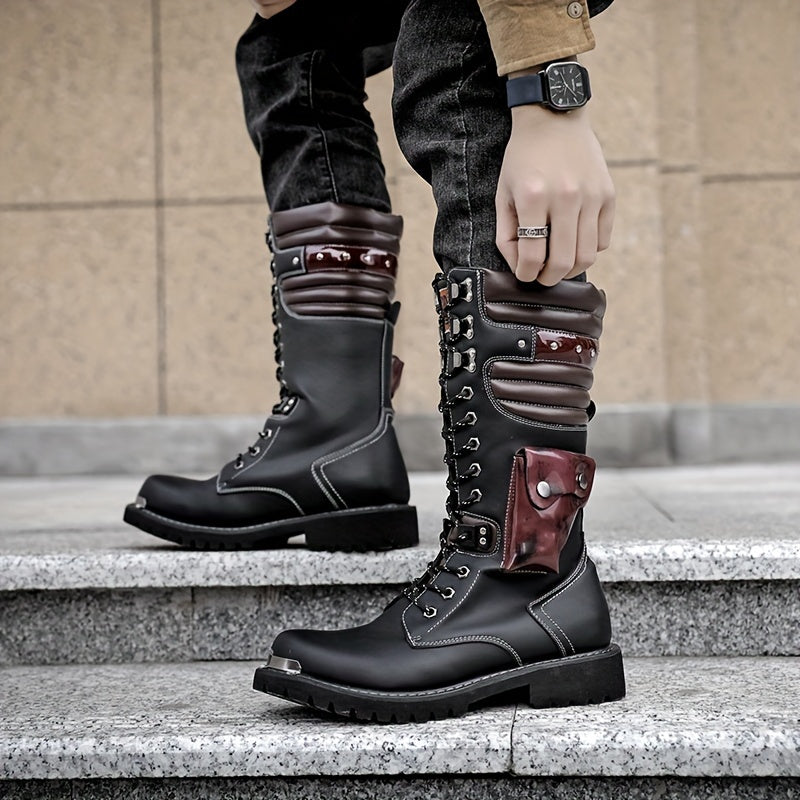 Men's Western Cowboy Boots, Comfy Non Slip Knee High Top Rubber Sole Shoes, Microfiber Upper Comfy Non Slip Durable Shoes, Men's Footwear