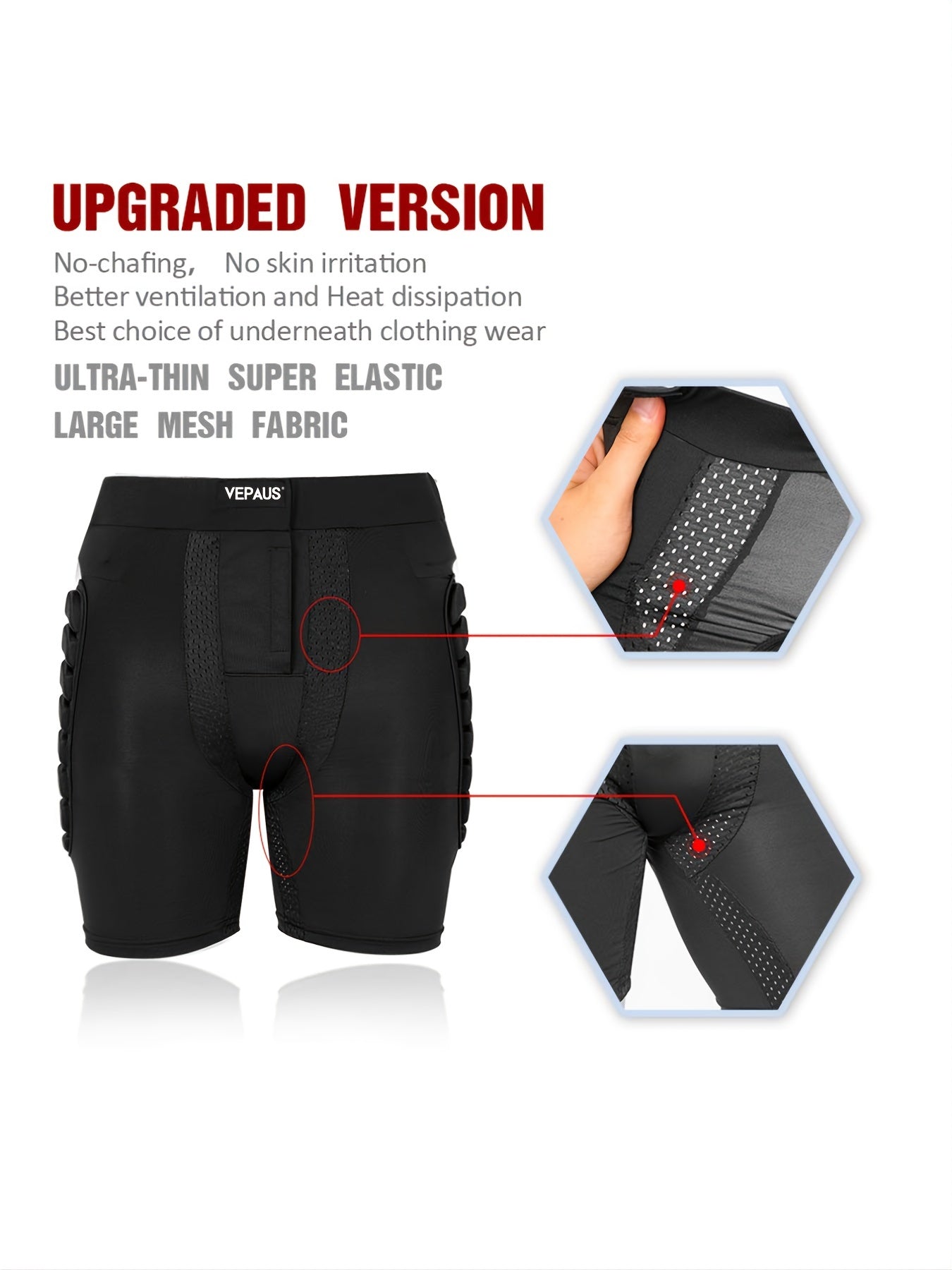 Four Seasons High Stretch Polyester Knit Fabric 3D Padded Shorts for Ice Hockey, Snowboarding, Gymnastics, Roller Skating - Moisture Wicking, Flexible, Regular Fit