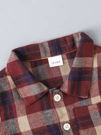 Boy's Casual Plaid Button-Up Shirt & Ripped Imitation Denim Pants Set - Cozy Polyester, Non-Transparent, Perfect for Fall/Winter, Perfect for Outdoor