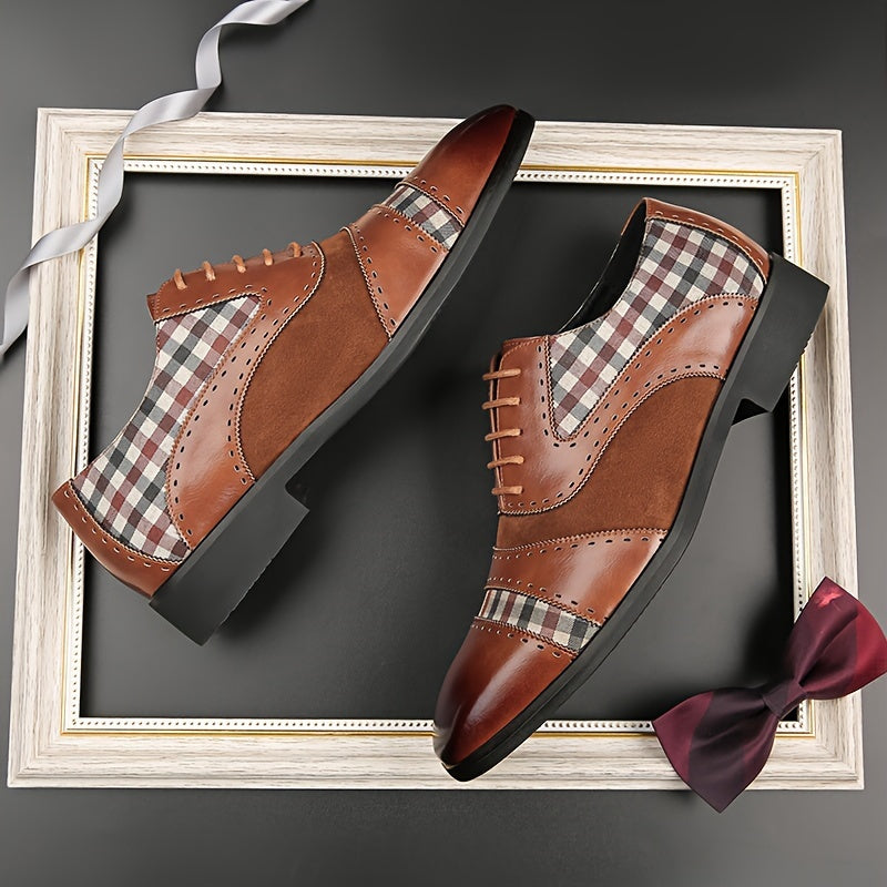 Men's Vintage Elegant Cap Toe Oxford Shoes, Comfy Non Slip Durable Rubber Sole Lace Up Formal Shoes, Men's Footwear