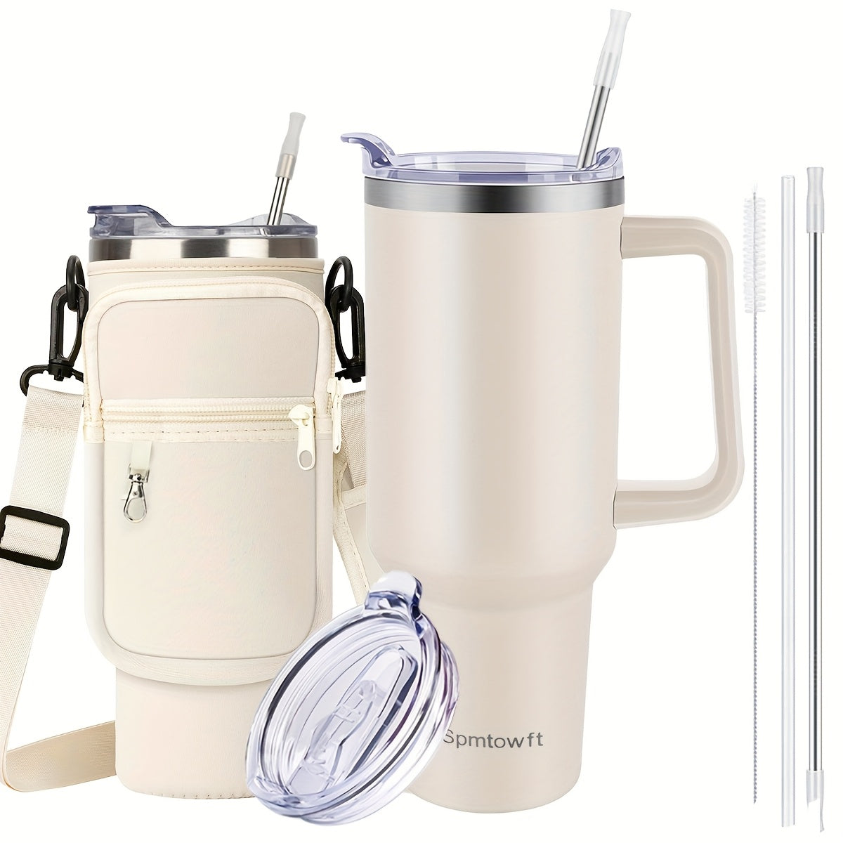 40oz Tumbler with Handle and Straw Lid& Carrier Bag, Durable Stainless Steel Travel Coffee Mug, Reusable Straw, Suitable For Hot And Cold Drinks, BPA-free Metal Water Bottles, Valentines Day Gifts, Wedding, Mens Gifts, Gifts