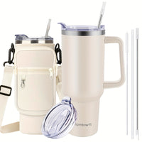40oz Tumbler with Handle and Straw Lid& Carrier Bag, Durable Stainless Steel Travel Coffee Mug, Reusable Straw, Suitable For Hot And Cold Drinks, BPA-free Metal Water Bottles, Valentines Day Gifts, Wedding, Mens Gifts, Gifts