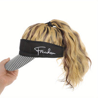 Chic Houndstooth Ponytail Baseball Cap Wig for Women - Body Wave, High-Quality Synthetic Fiber, Adjustable Rose Net Hat, Duckbill Cap, Hairpiece