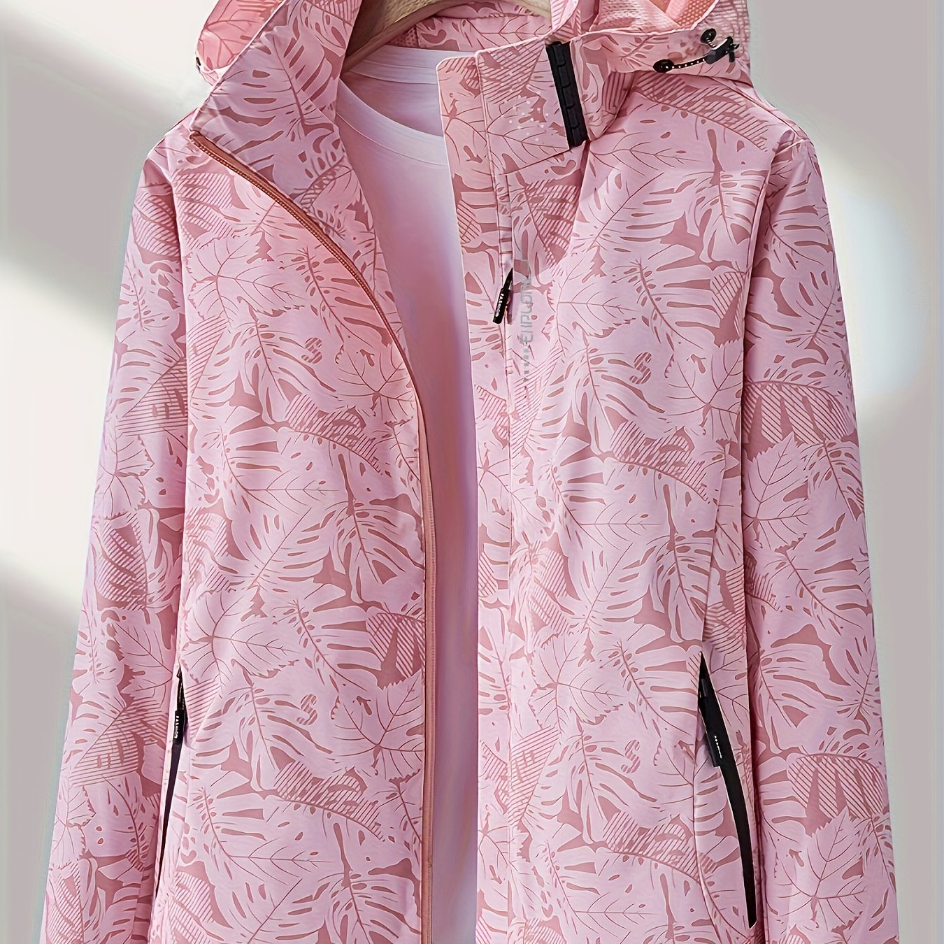 [Tropical Hooded Jacket] Lightweight Women's Hooded Jacket | Casual Zip-Up Outdoor with Tropical Leaf Print, Removable Hood & Adjustable Cuffs for Spring Summer Fall, Hiking, Travel, Camping, Camping Gear