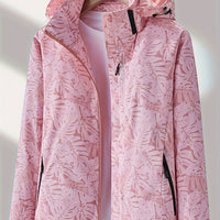[Tropical Hooded Jacket] Lightweight Women's Hooded Jacket | Casual Zip-Up Outdoor with Tropical Leaf Print, Removable Hood & Adjustable Cuffs for Spring Summer Fall, Hiking, Travel, Camping, Camping Gear