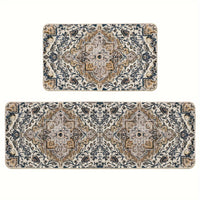 2pcs/set Sm:)e Flowers Bohemia Kitchen Mats, Daily Boho Home Decor Low-Profile Kitchen Rugs For Floor - 17x29 Inches And 17x47 Inches